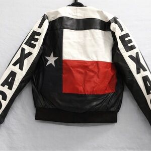 Men's Black, White & Red Leather Texas Flag Jacket